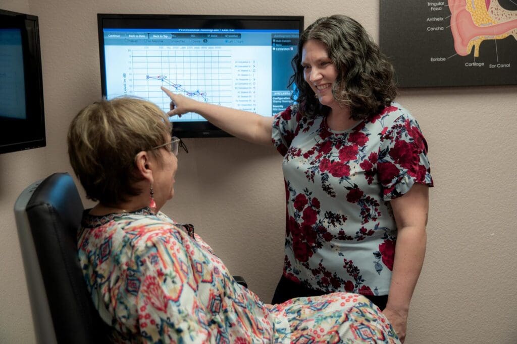 two woman in front of a pc monitor