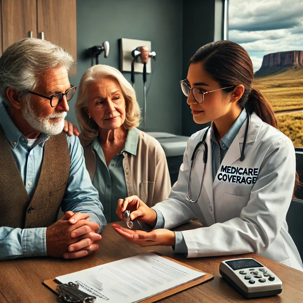 A senior couple consulting with an audiologist.